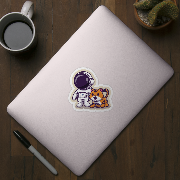 Cute Astronaut With Cute Tiger Cartoon by Catalyst Labs